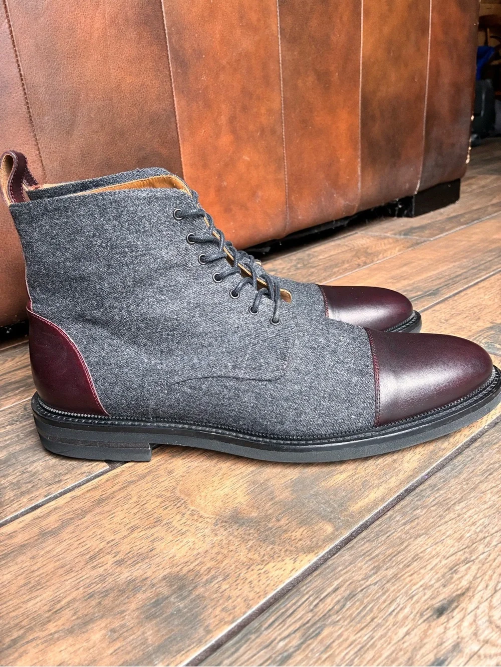 Taft Wool and Oxblood Leather Cap-Toe Boots